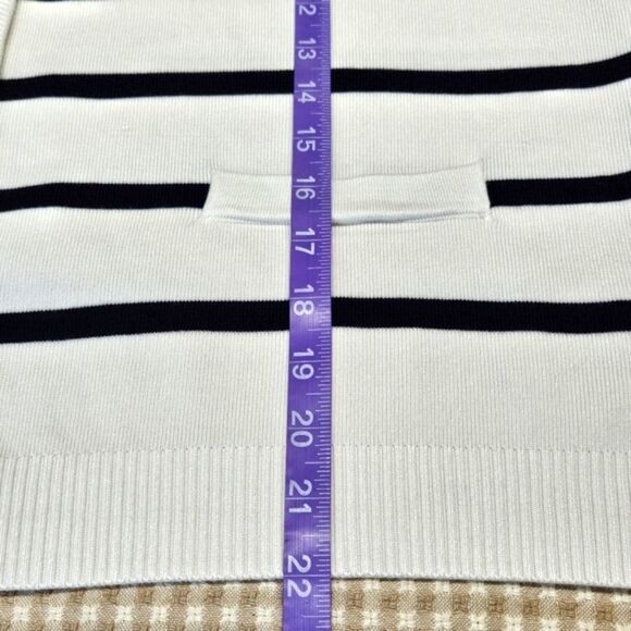 Adrianna Papell Striped Button Front Long Sleeve Preppy Knit Sweater Vest Blouse - Picture 9 of 15